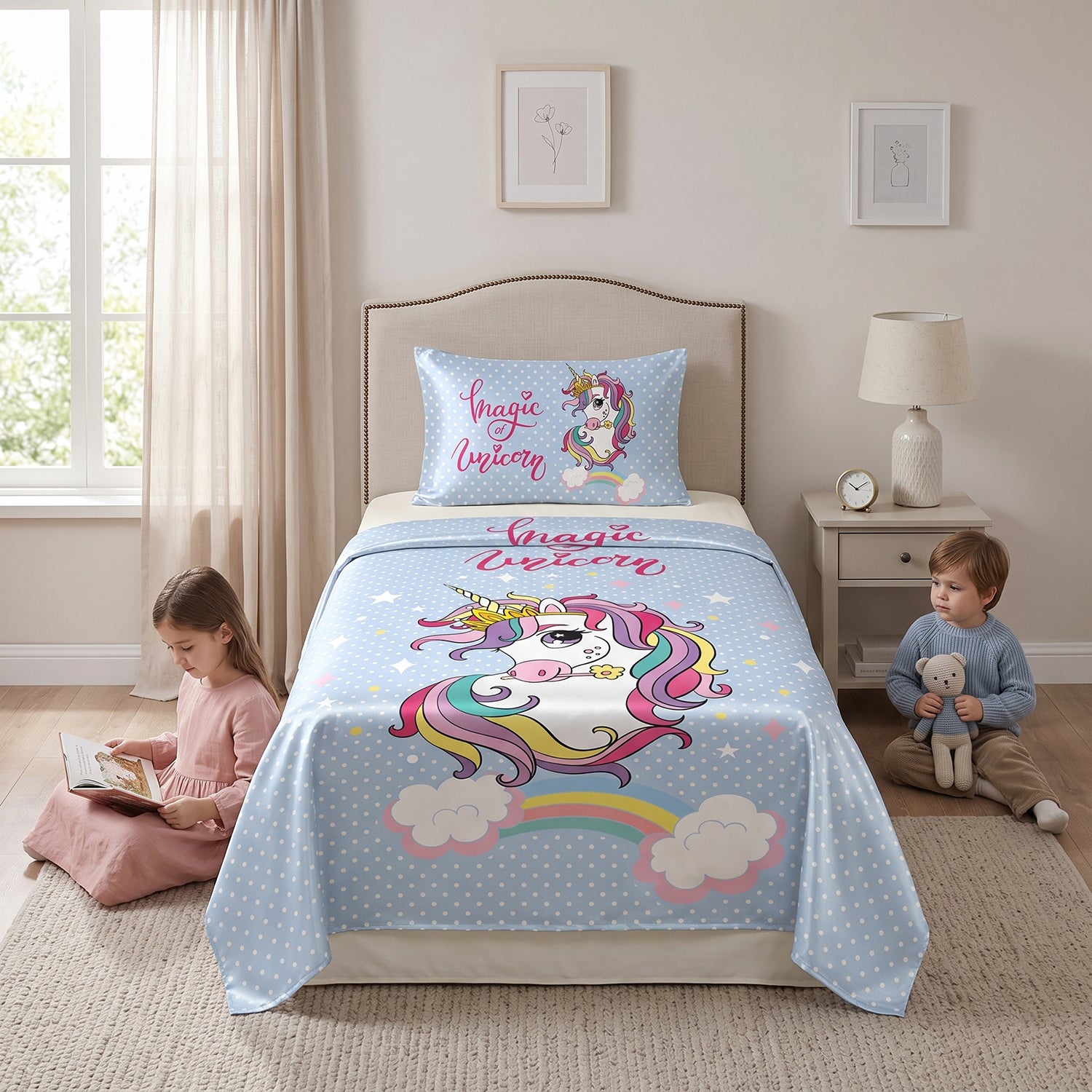 Unicorn kids printed bedsheet set 2 pcs by Nylsa