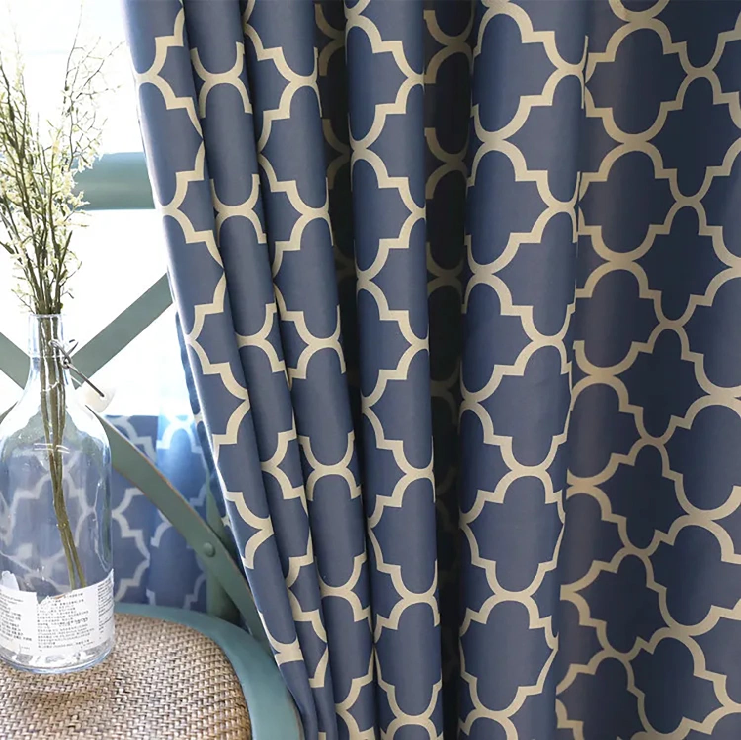 Indigo Digital Printed Eyelet Curtains – Pair