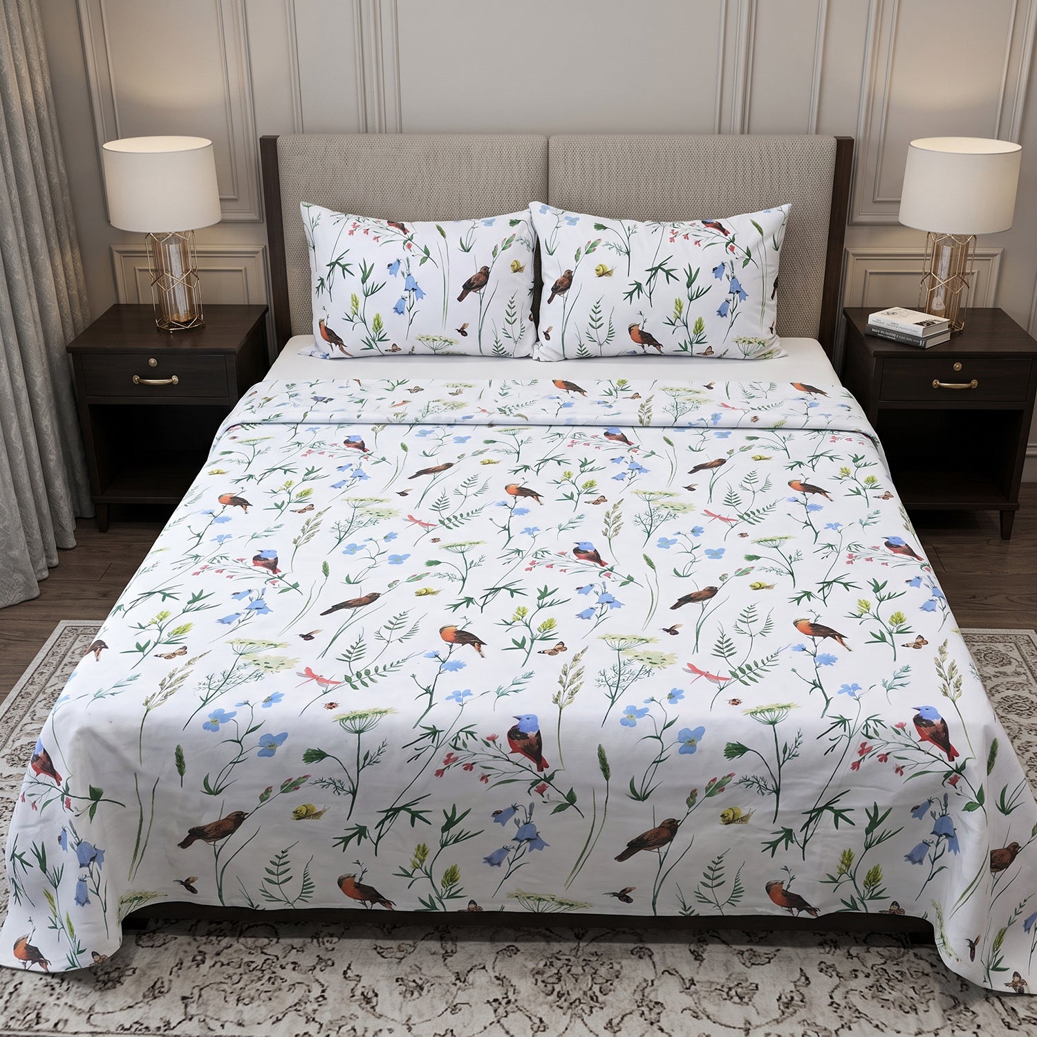 Aviary Printed Bed Sheet Set – King Size 3 Pcs
