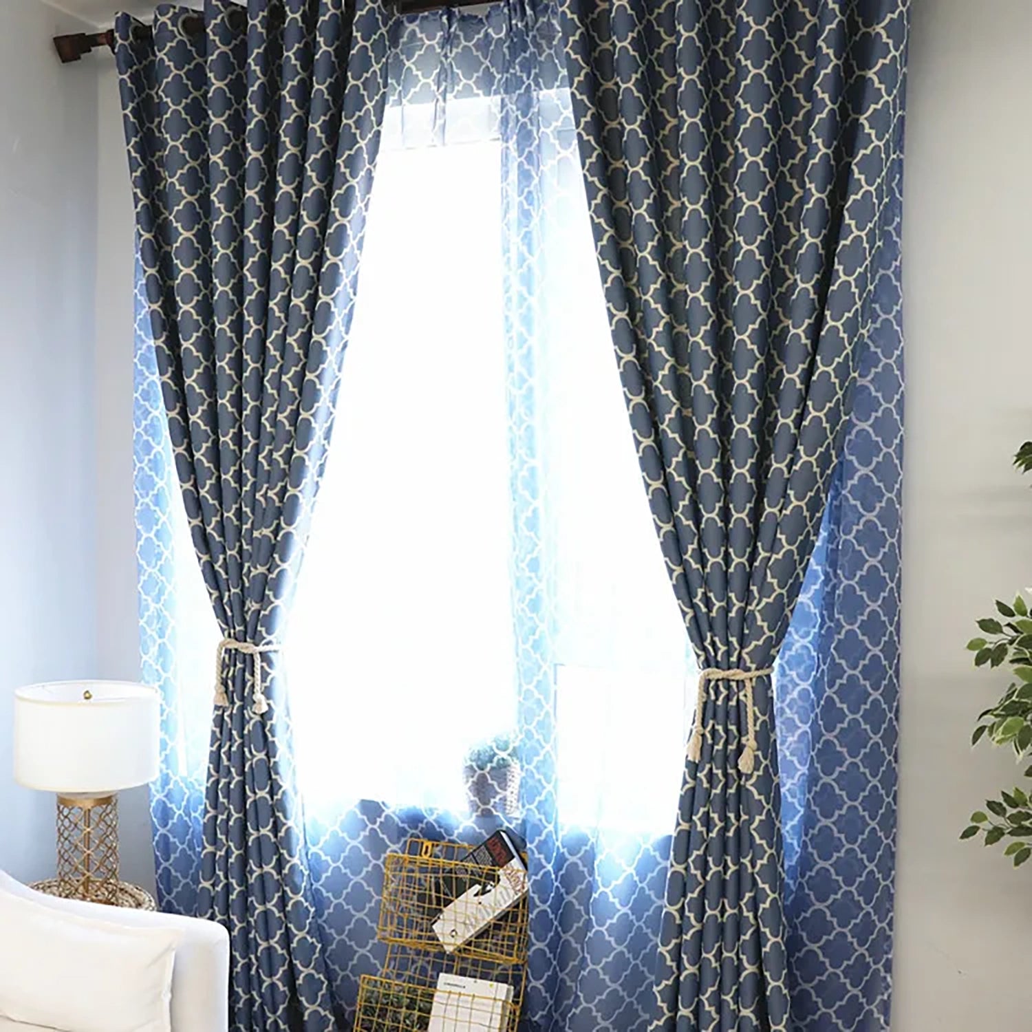 Indigo Digital Printed Eyelet Curtains – Pair