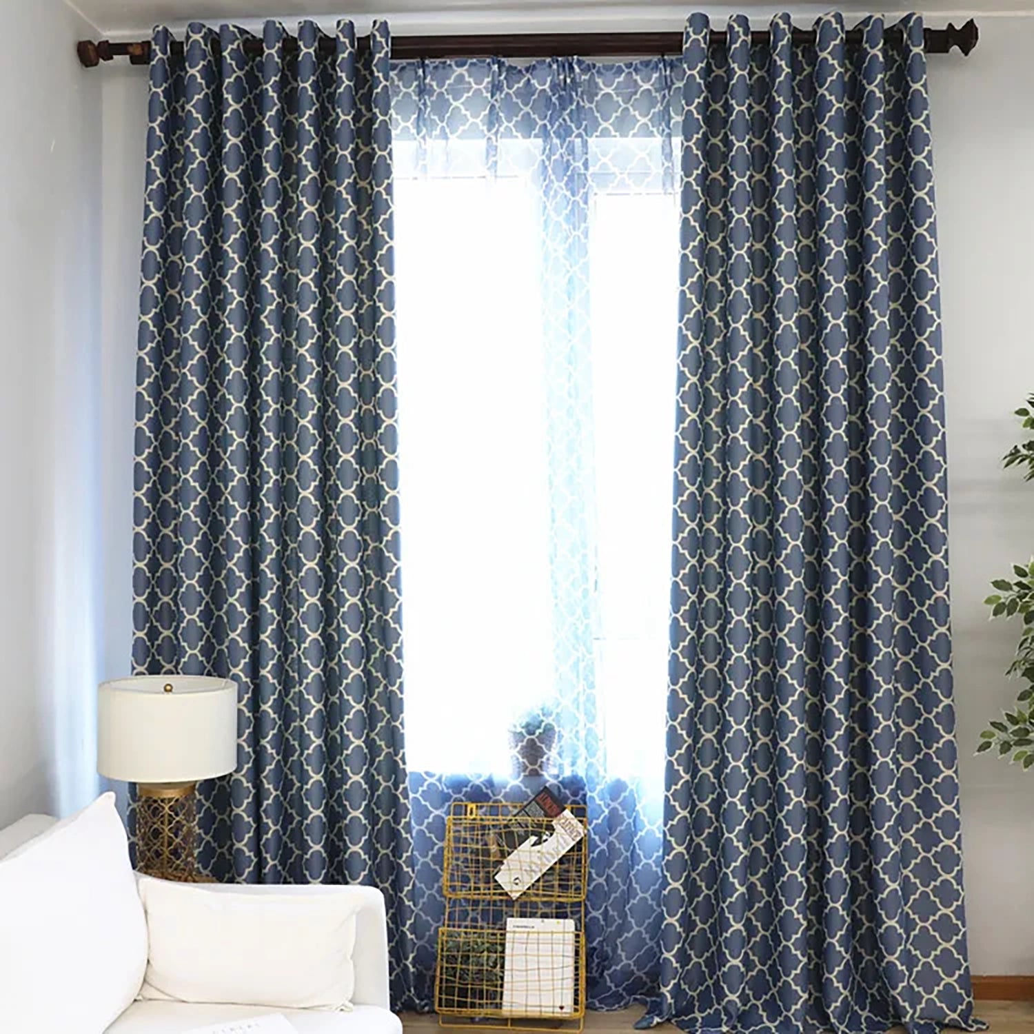Indigo Digital Printed Eyelet Curtains – Pair