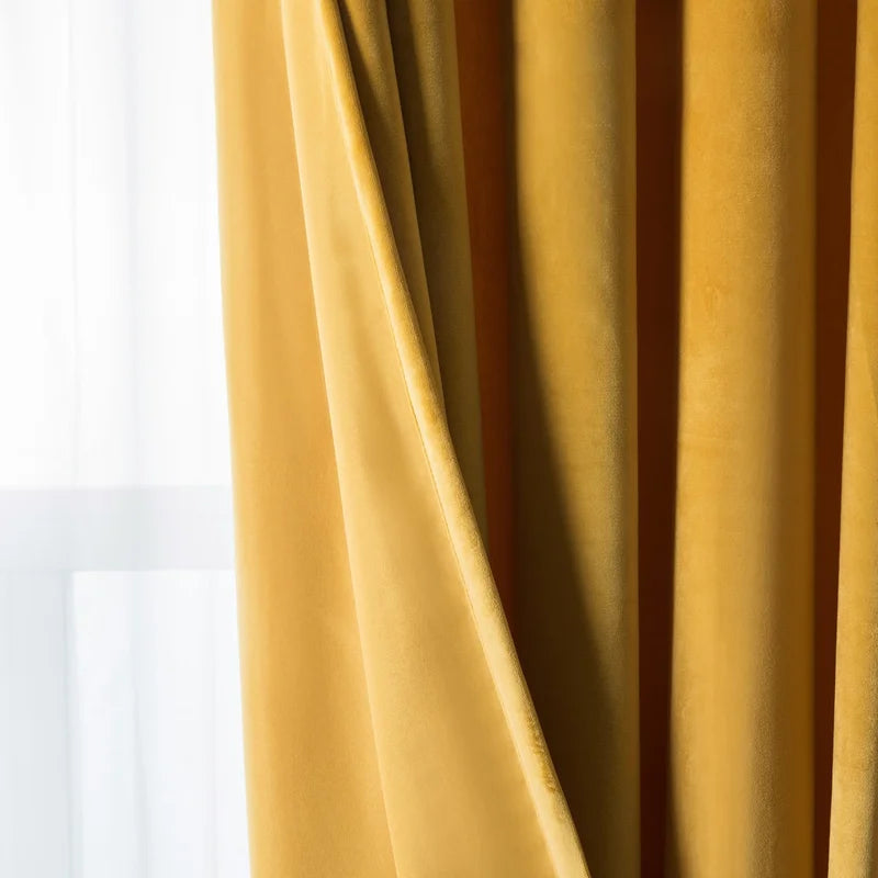 Mustard velvet eyelet curtains pair by Nylsa
