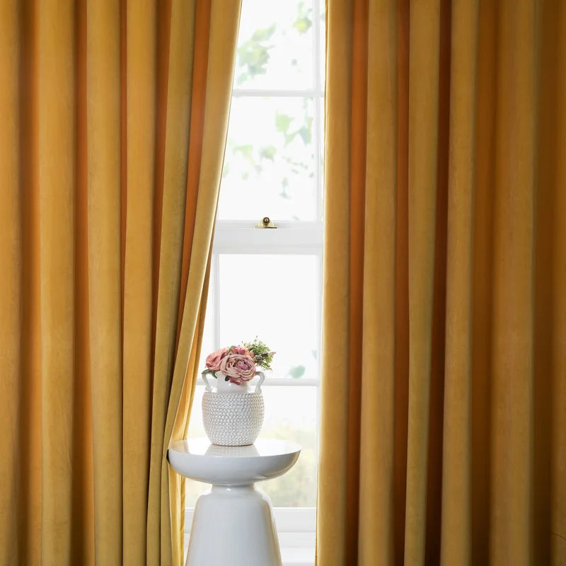 Mustard velvet eyelet curtains pair by Nylsa