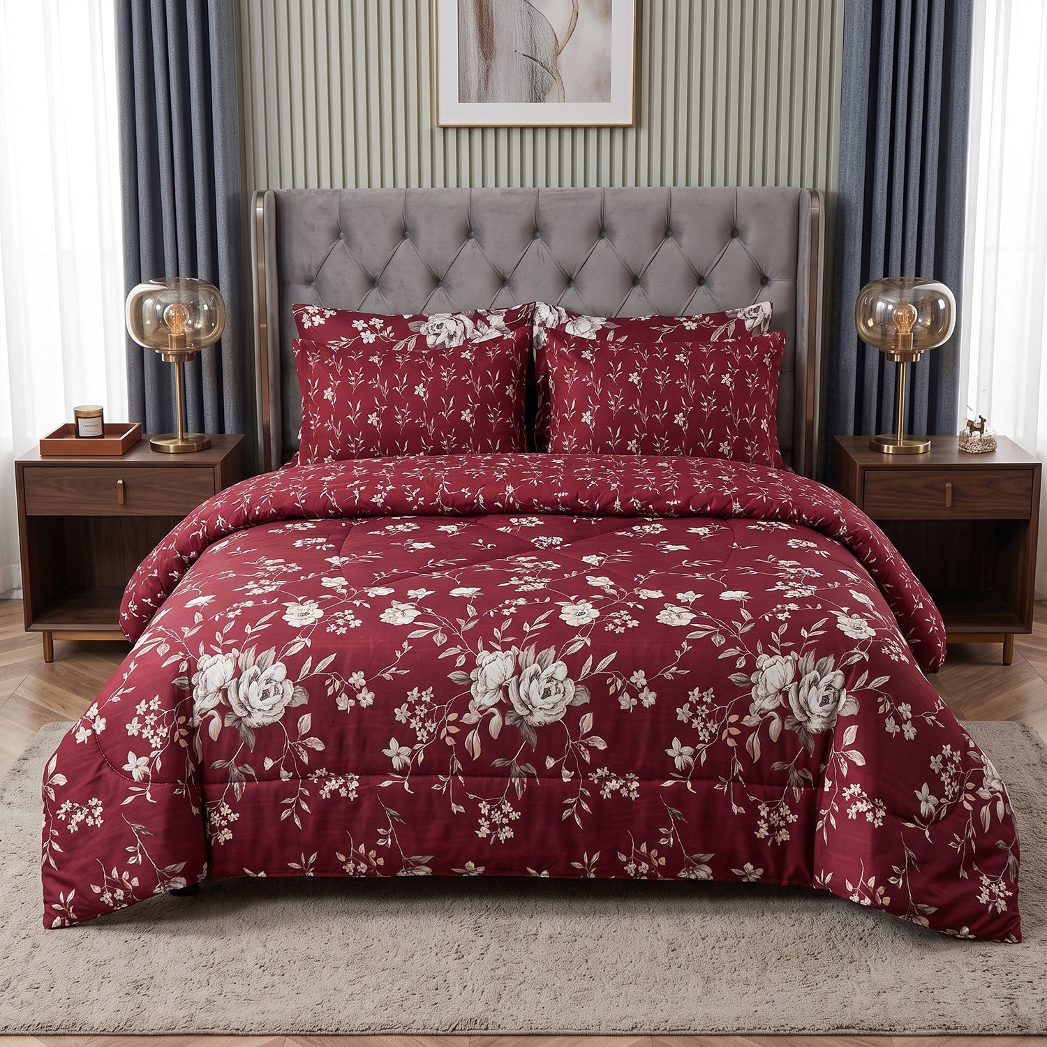 Carmine 6 Pcs quilted comforter set by Nylsa
