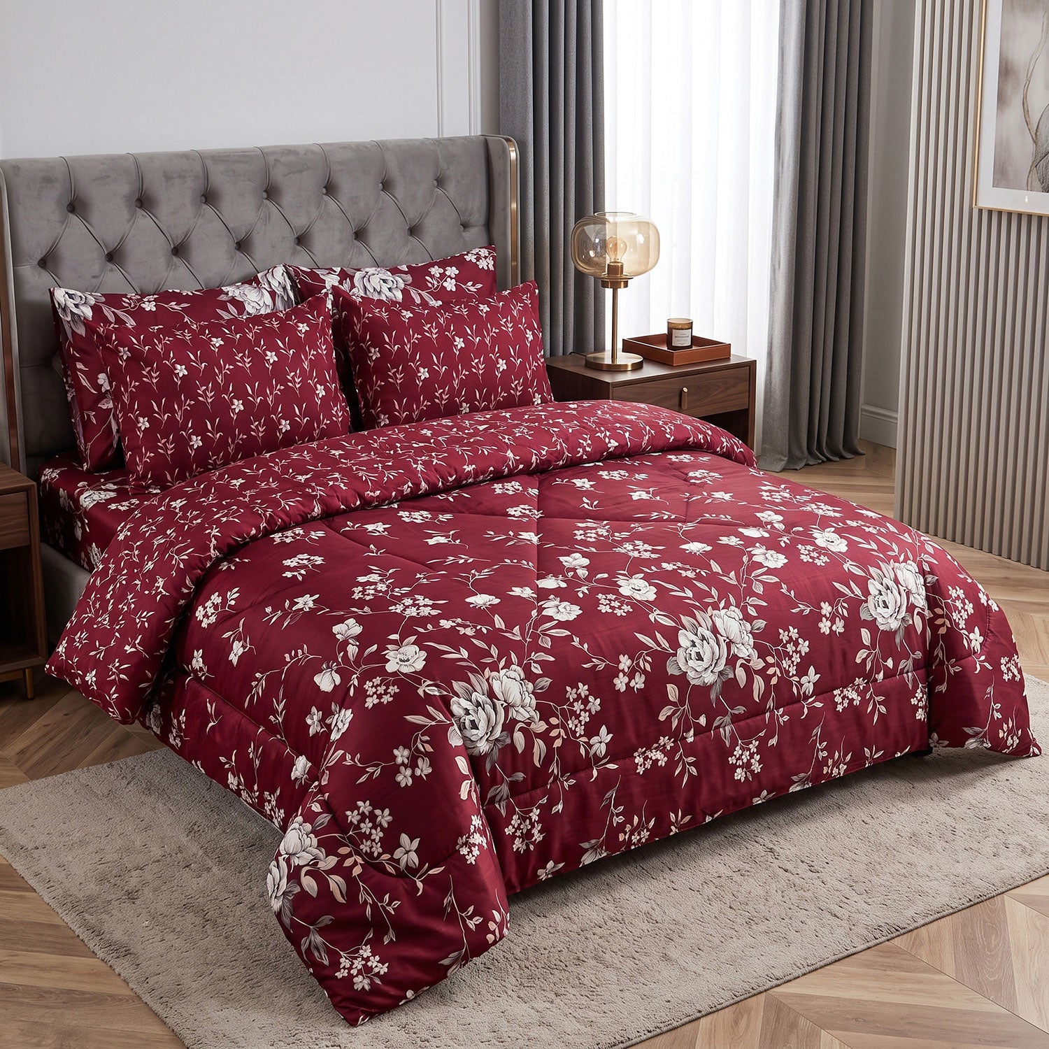 Carmine 6 Pcs quilted comforter set by Nylsa