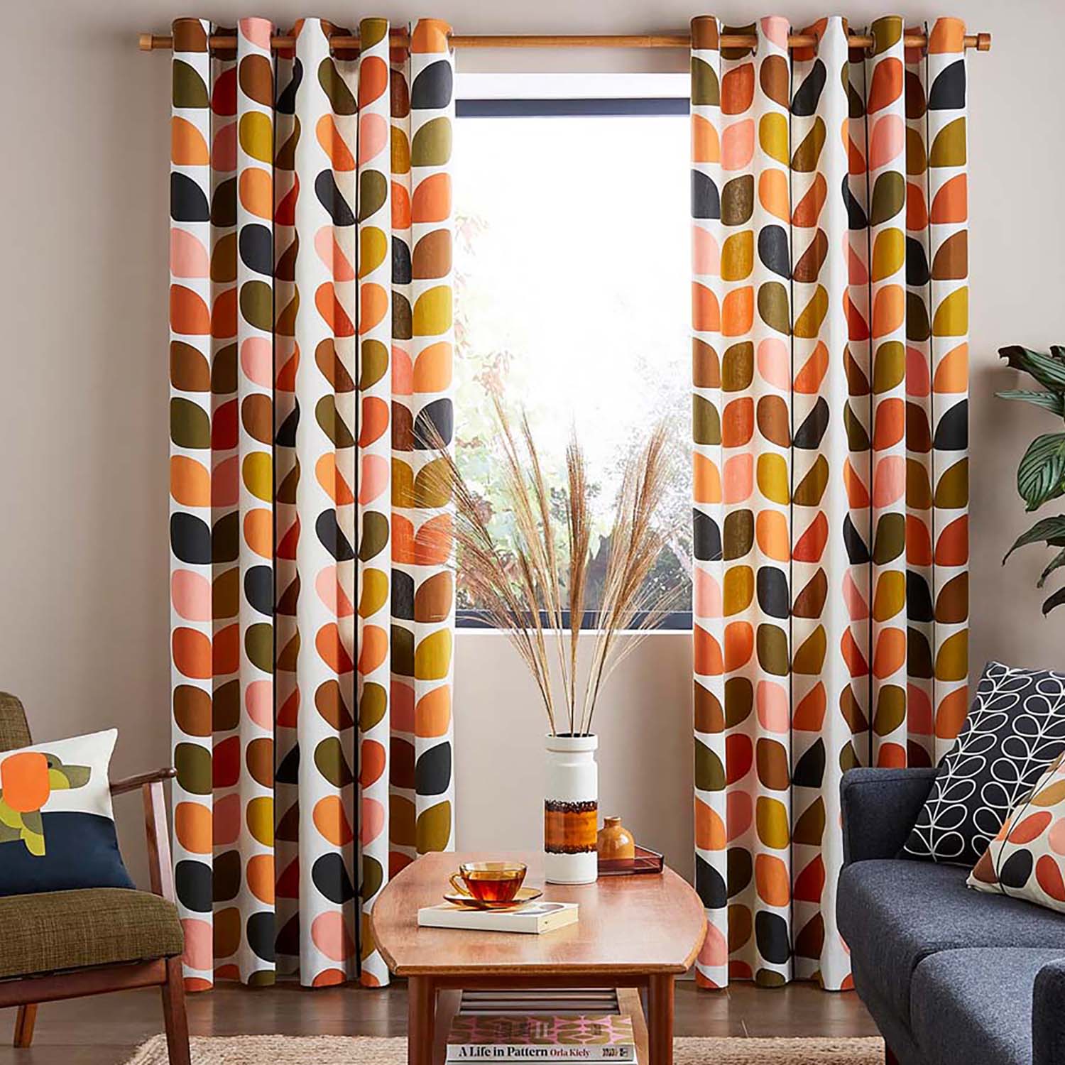 Retro Digital Printed Eyelet Curtains – Pair