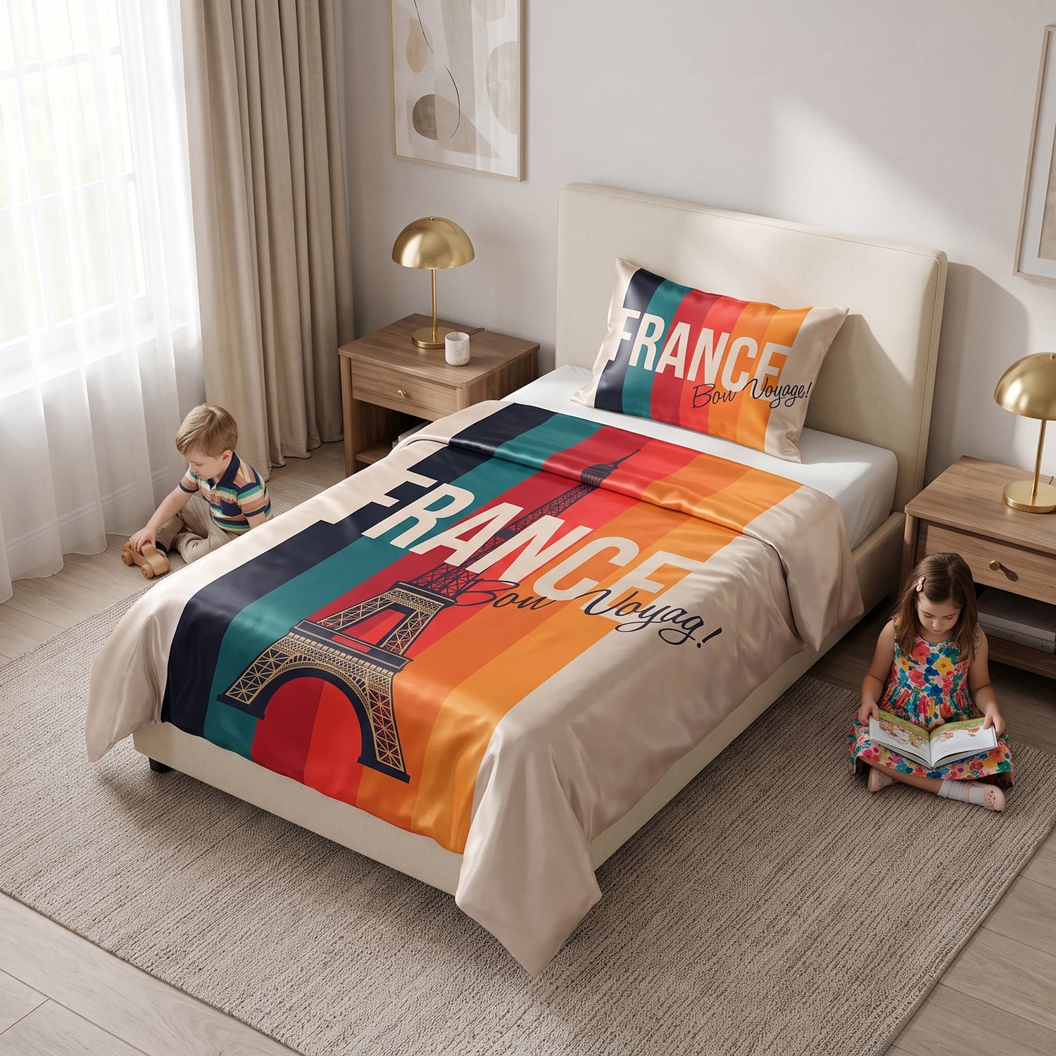 France kids printed bedsheet set 2 pcs by Nylsa
