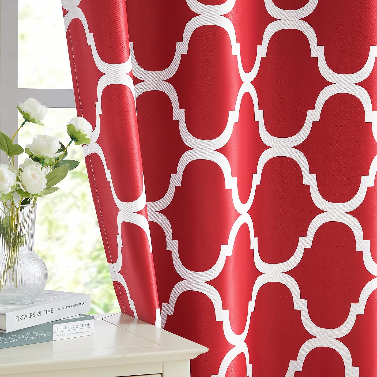 Crimson Digital Printed Eyelet Curtains – Pair