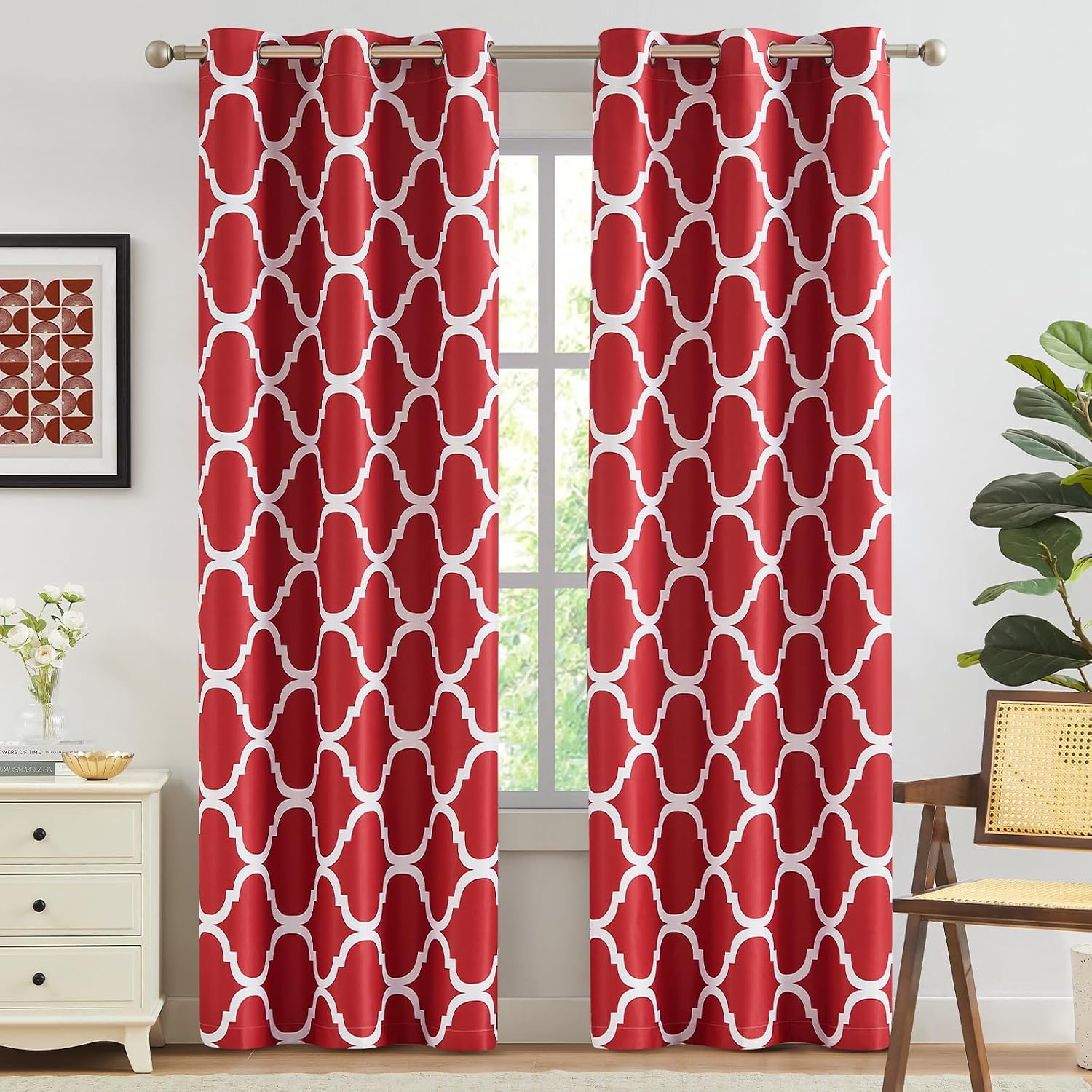 Crimson Digital Printed Eyelet Curtains – Pair