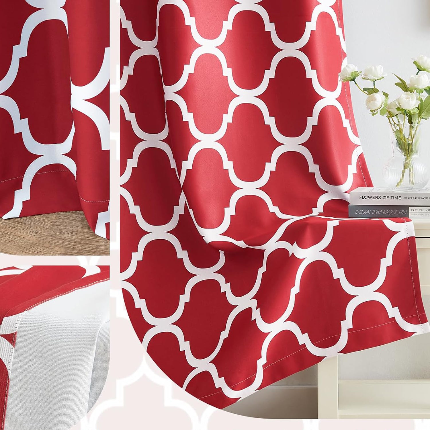 Crimson Digital Printed Eyelet Curtains – Pair