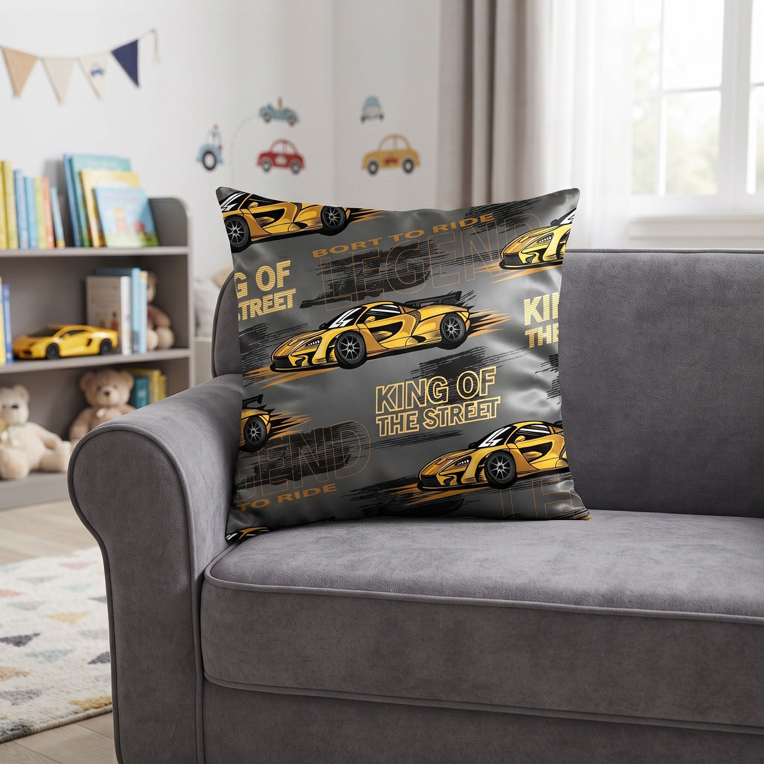Racer kids printed cushion cover by Nylsa