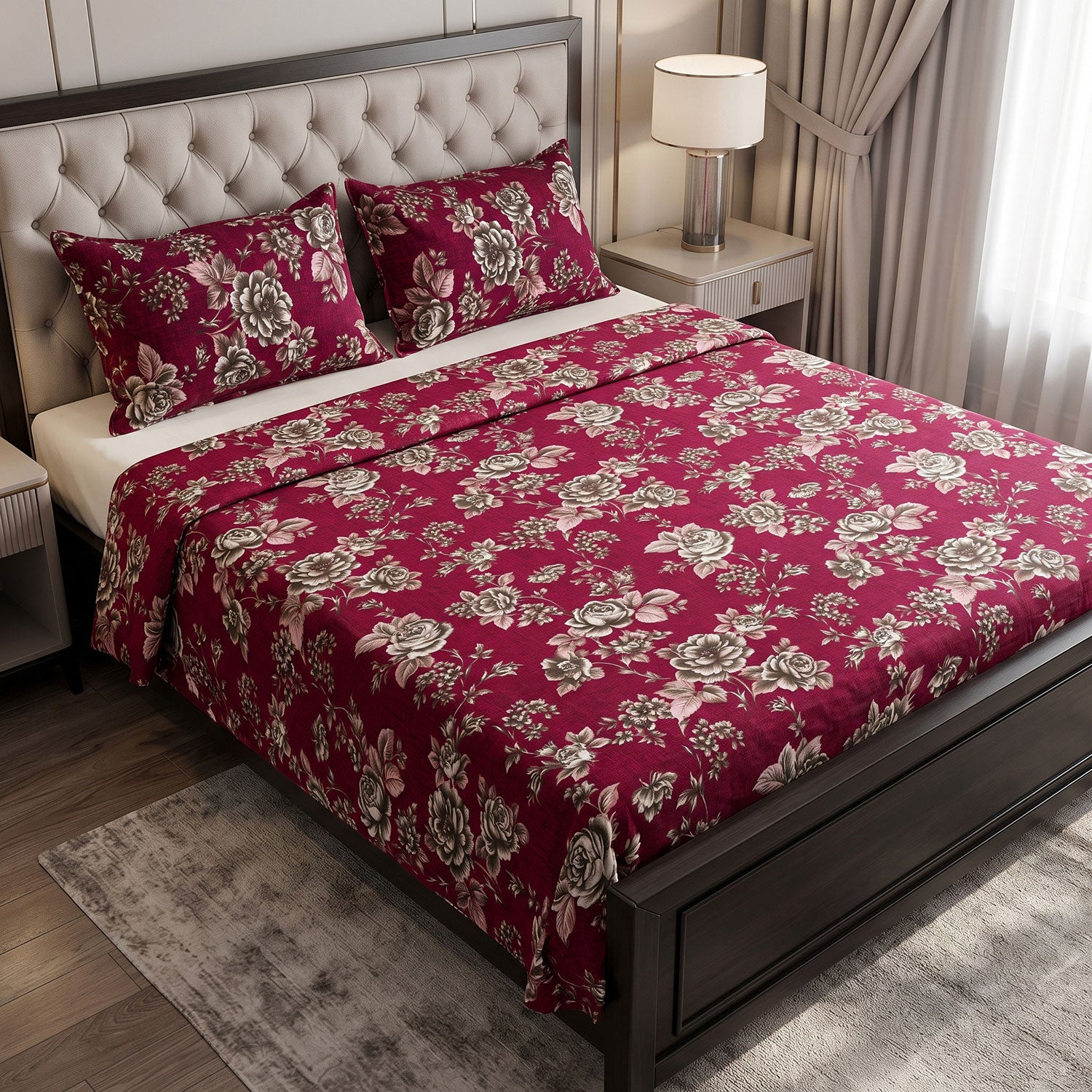 Cranberry 3 Pcs King bed sheet set by Nylsa