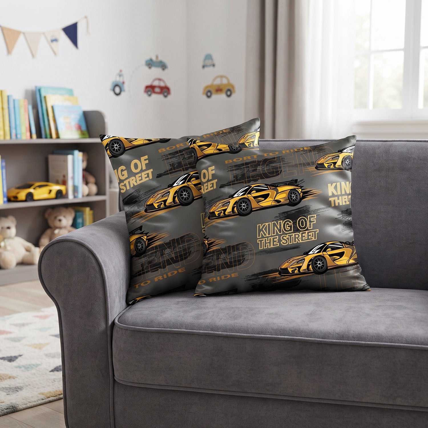 Racer kids printed cushion cover by Nylsa