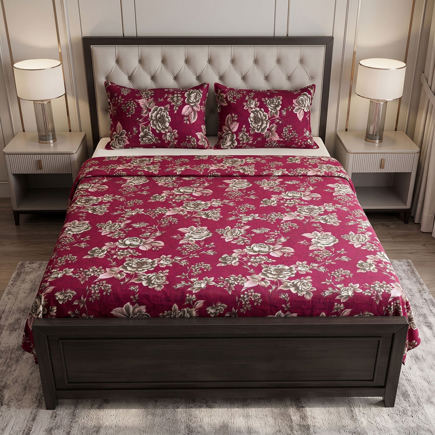 Cranberry 3 Pcs King bed sheet set by Nylsa