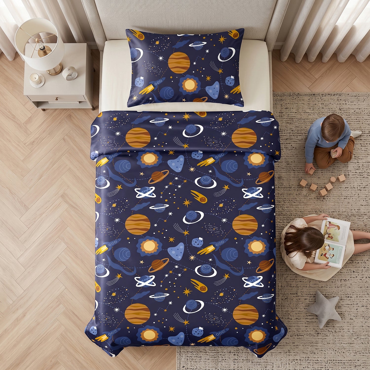 Space X kids printed bedsheet set 2 pcs by Nylsa