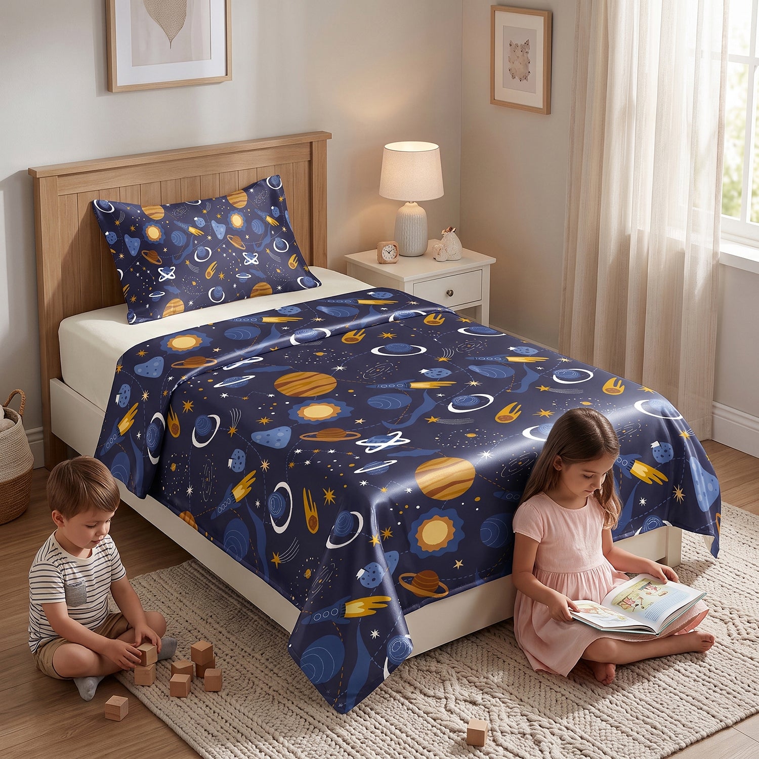 Space X kids printed bedsheet set 2 pcs by Nylsa