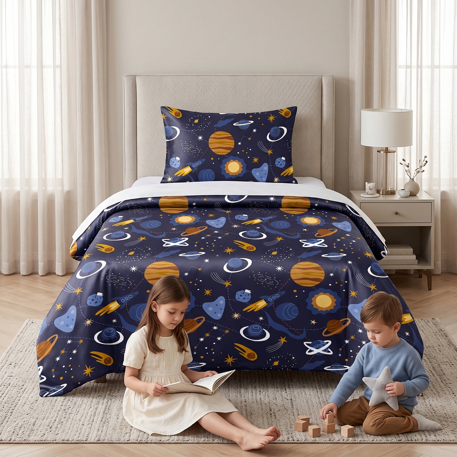 Space X kids printed bedsheet set 2 pcs by Nylsa