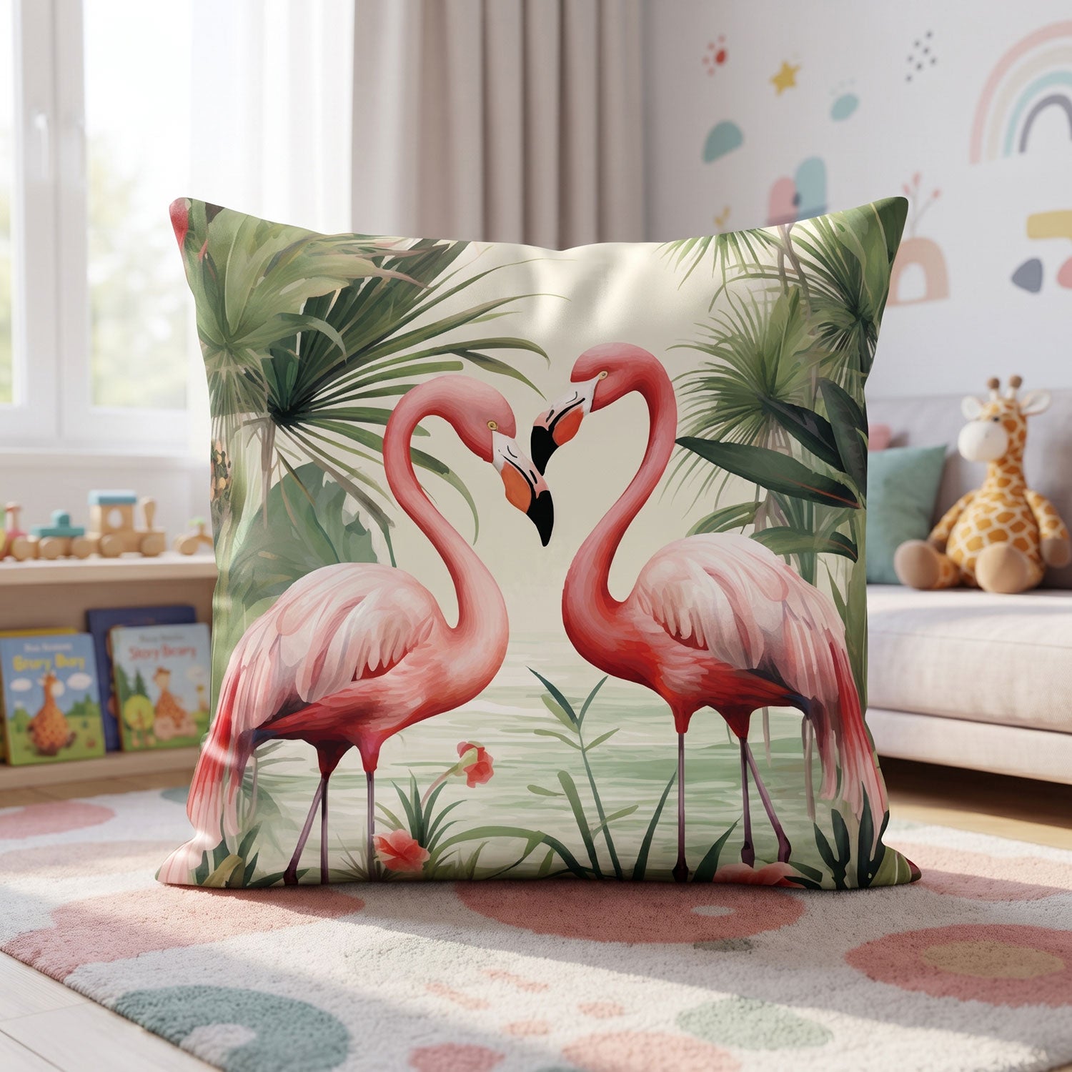 Flamingo kids printed cushion cover by Nylsa