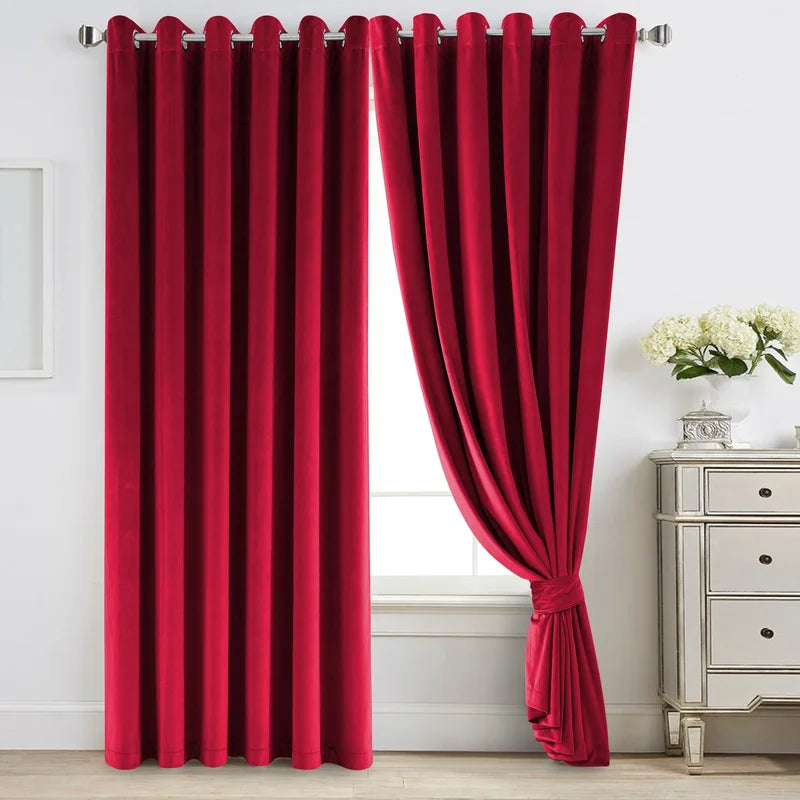 Garnet velvet eyelet curtains pair by Nylsa