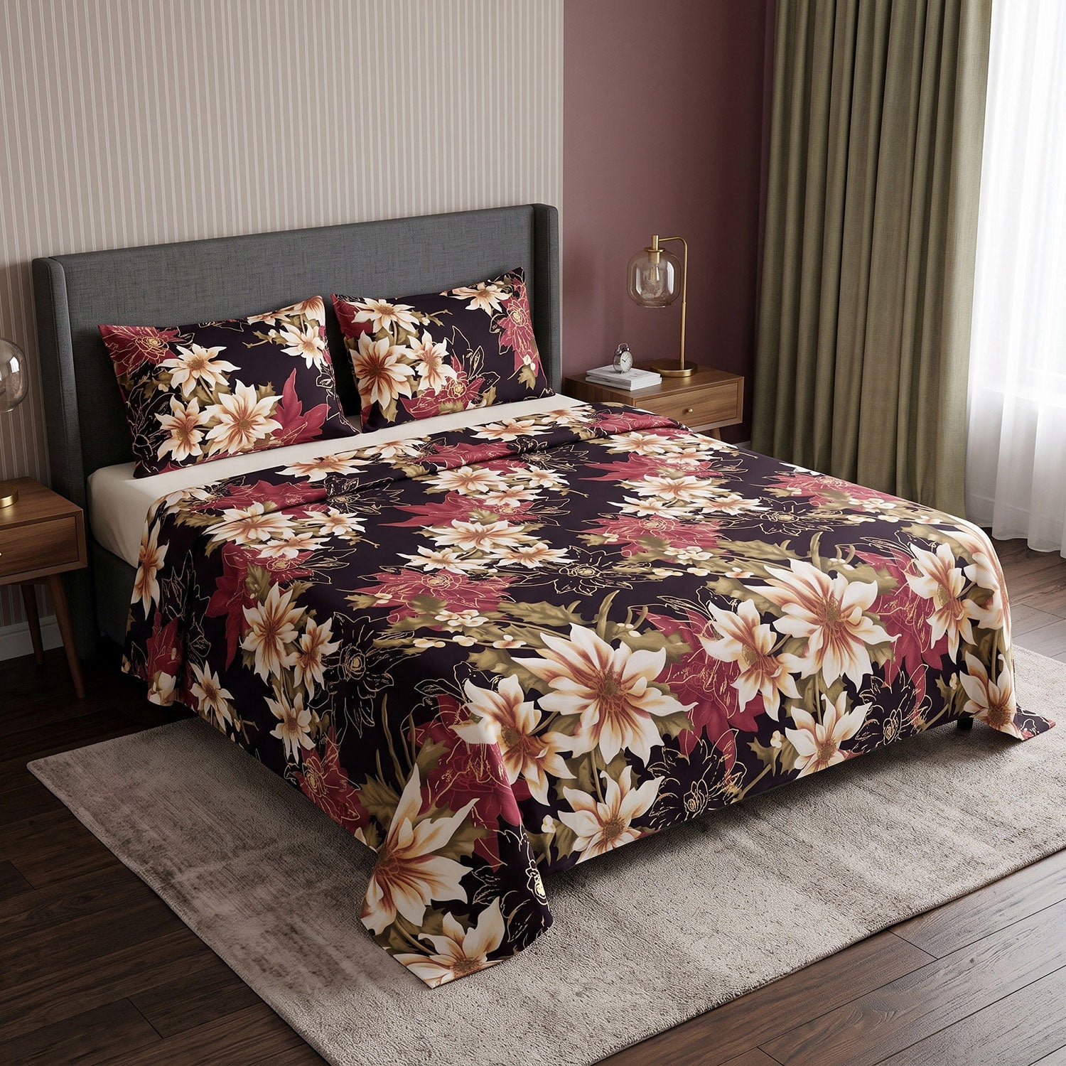 Petalwood 3 Pcs King bed sheet set by Nylsa