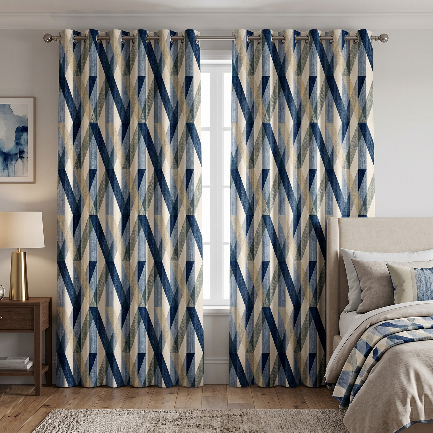 Lattice Digital Printed Eyelet Curtains – Pair