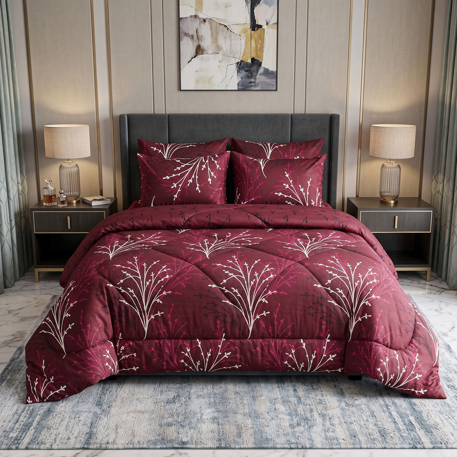 Cranberry 6 Pcs quilted comforter set by Nylsa