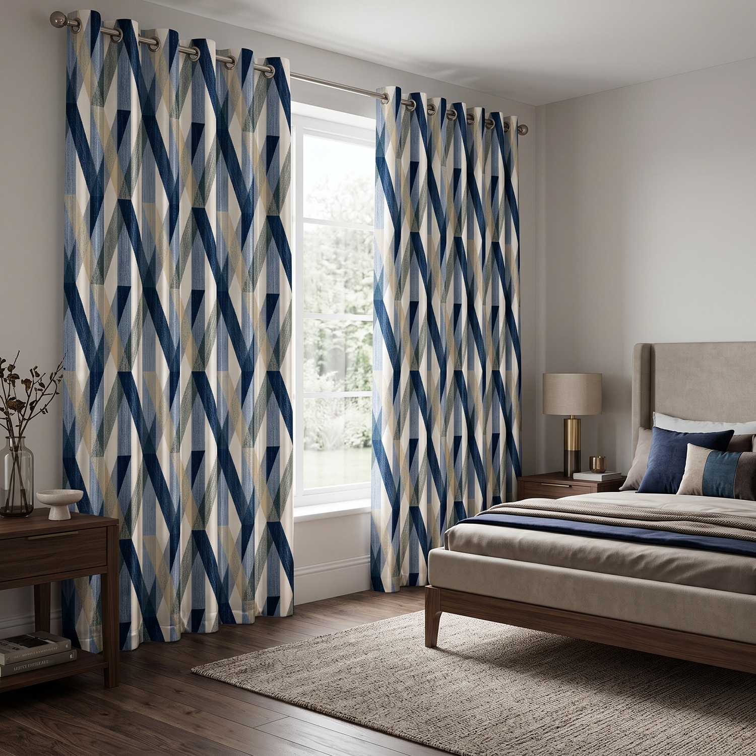 Lattice Digital Printed Eyelet Curtains – Pair