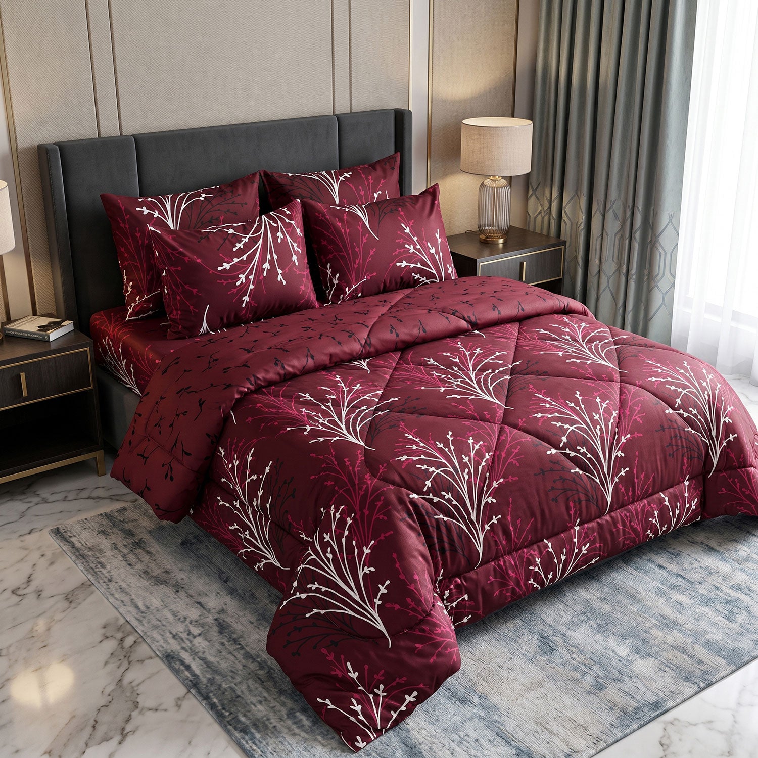 Cranberry 6 Pcs quilted comforter set by Nylsa
