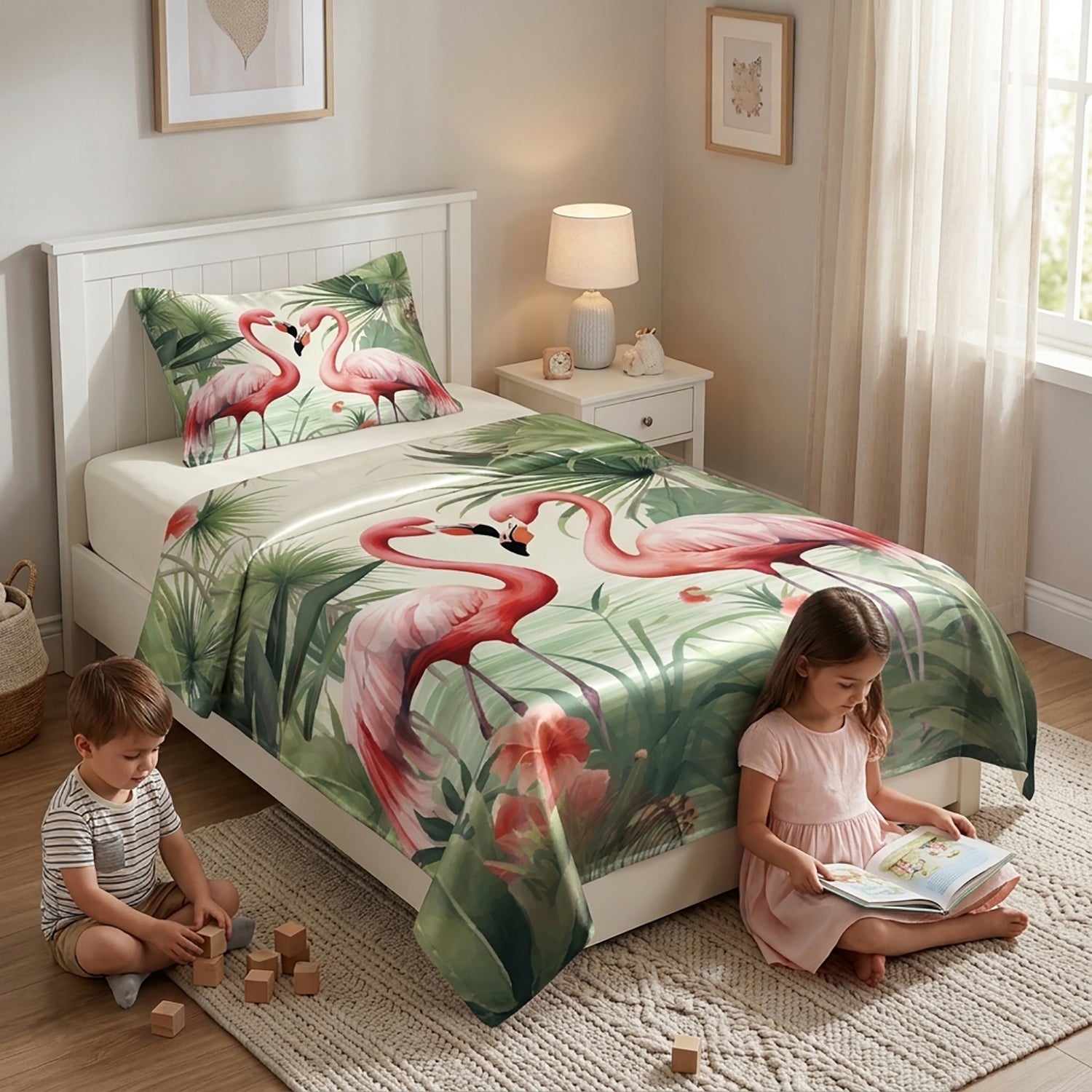 Flamingo kids printed bedsheet set 2 pcs by Nylsa