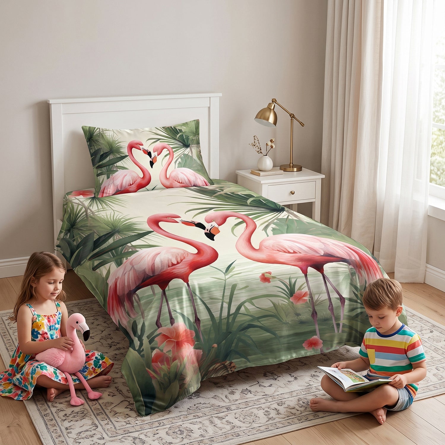 Flamingo kids printed bedsheet set 2 pcs by Nylsa