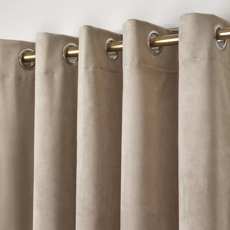 Taupe velvet eyelet curtains pair by Nylsa