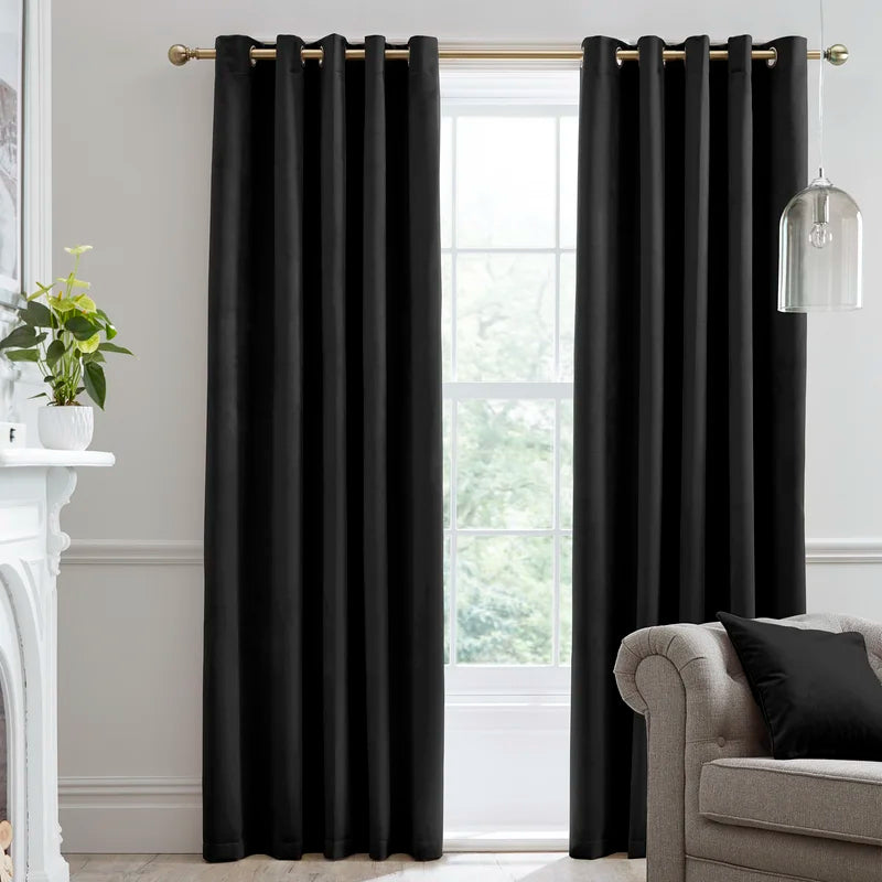 Midnight velvet eyelet curtains pair by Nylsa