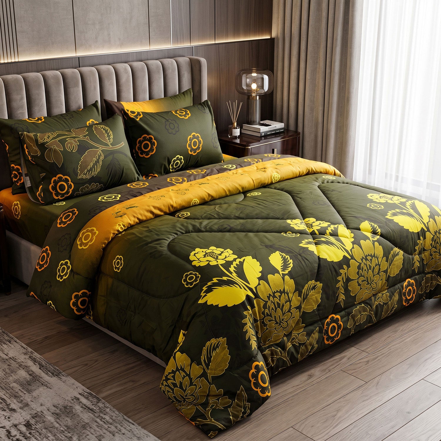 Olive 6 Pcs quilted comforter set by Nylsa