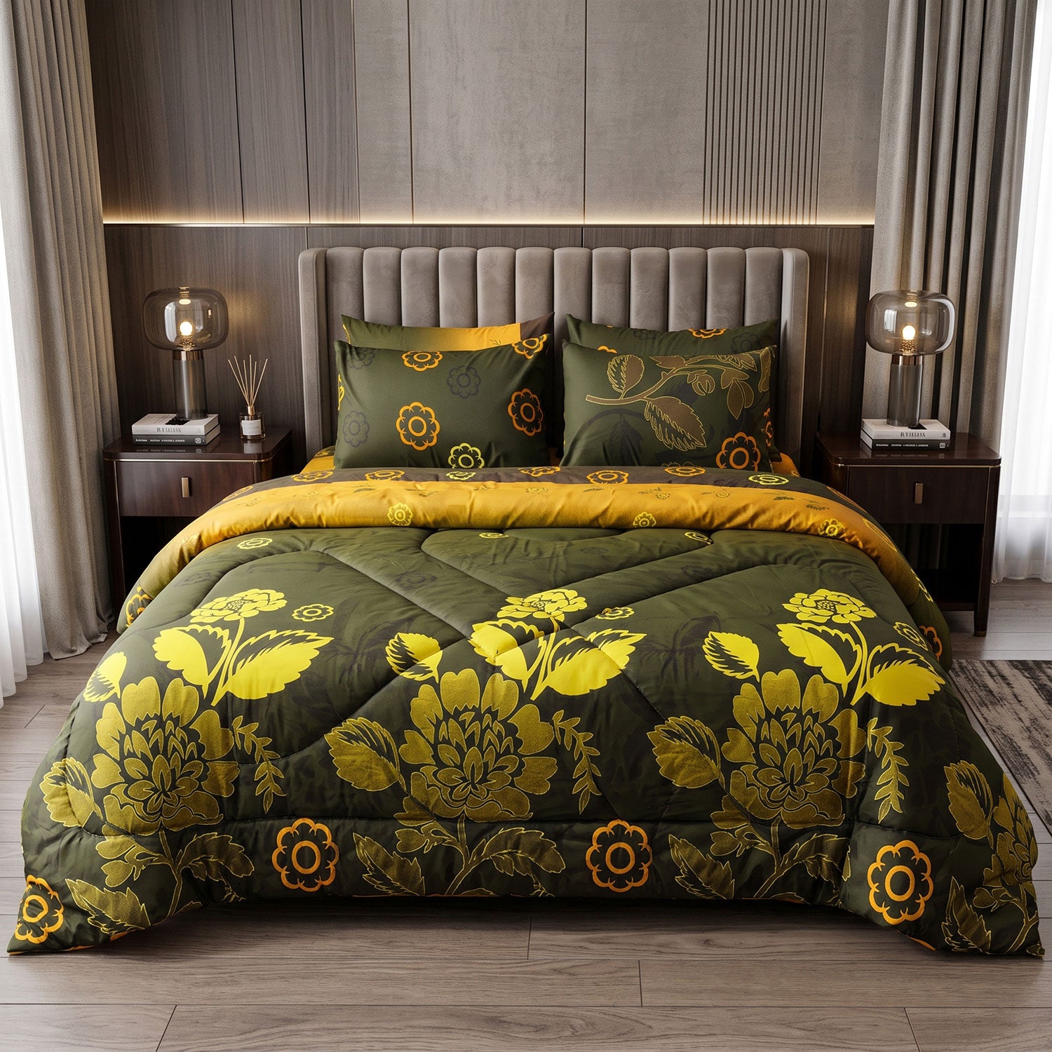 Olive 6 Pcs quilted comforter set by Nylsa