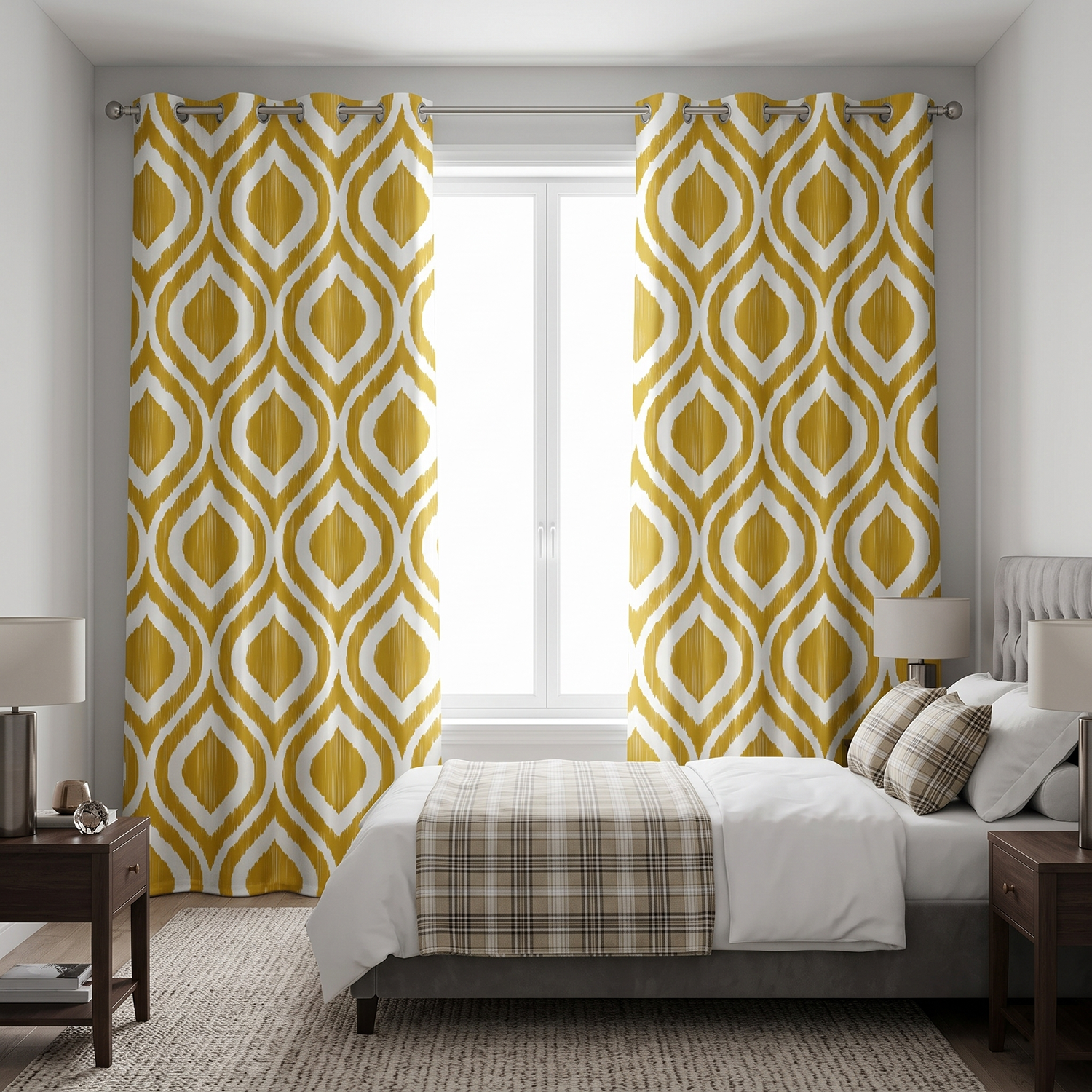 Ikat Digital Printed Eyelet Curtains – Pair