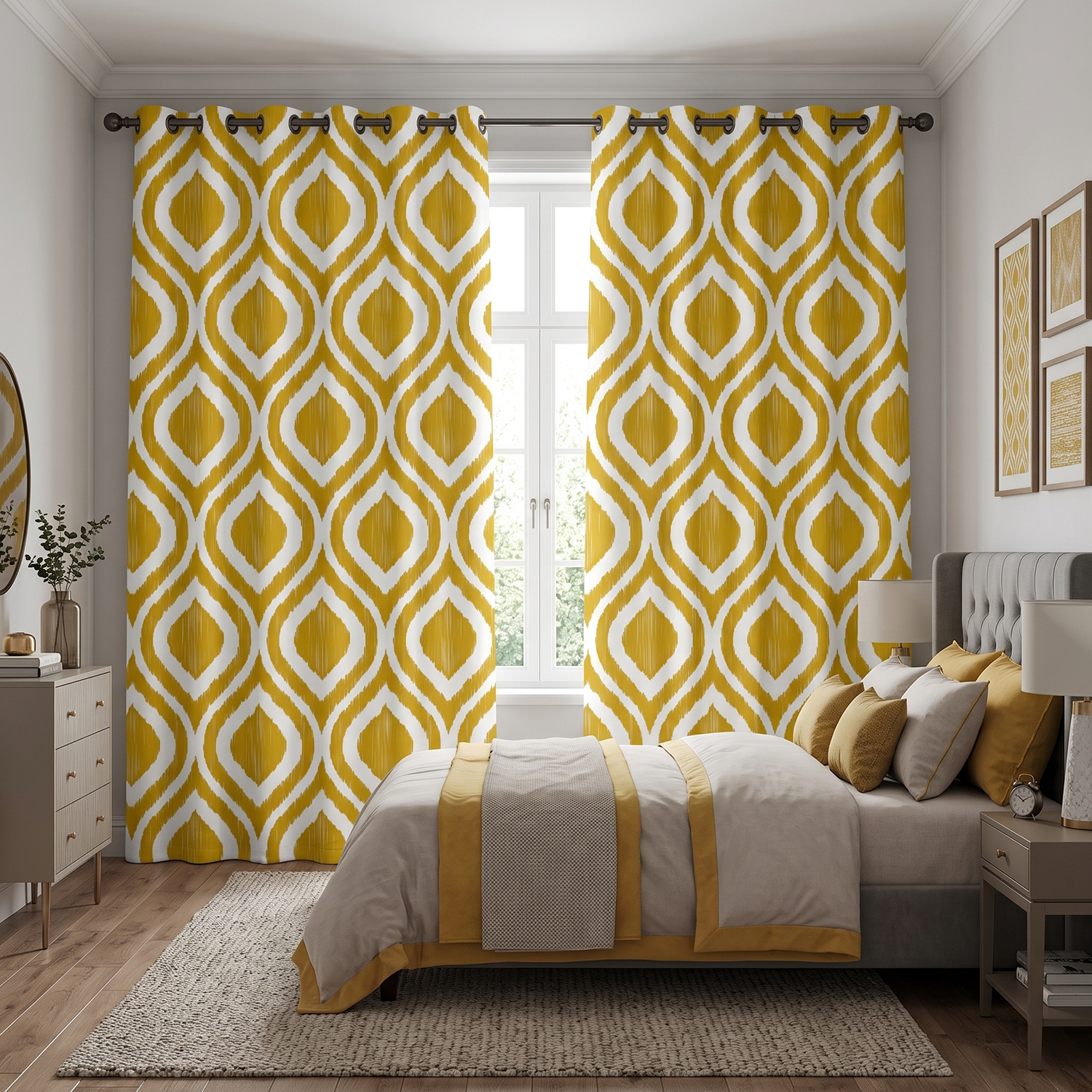 Ikat Digital Printed Eyelet Curtains – Pair