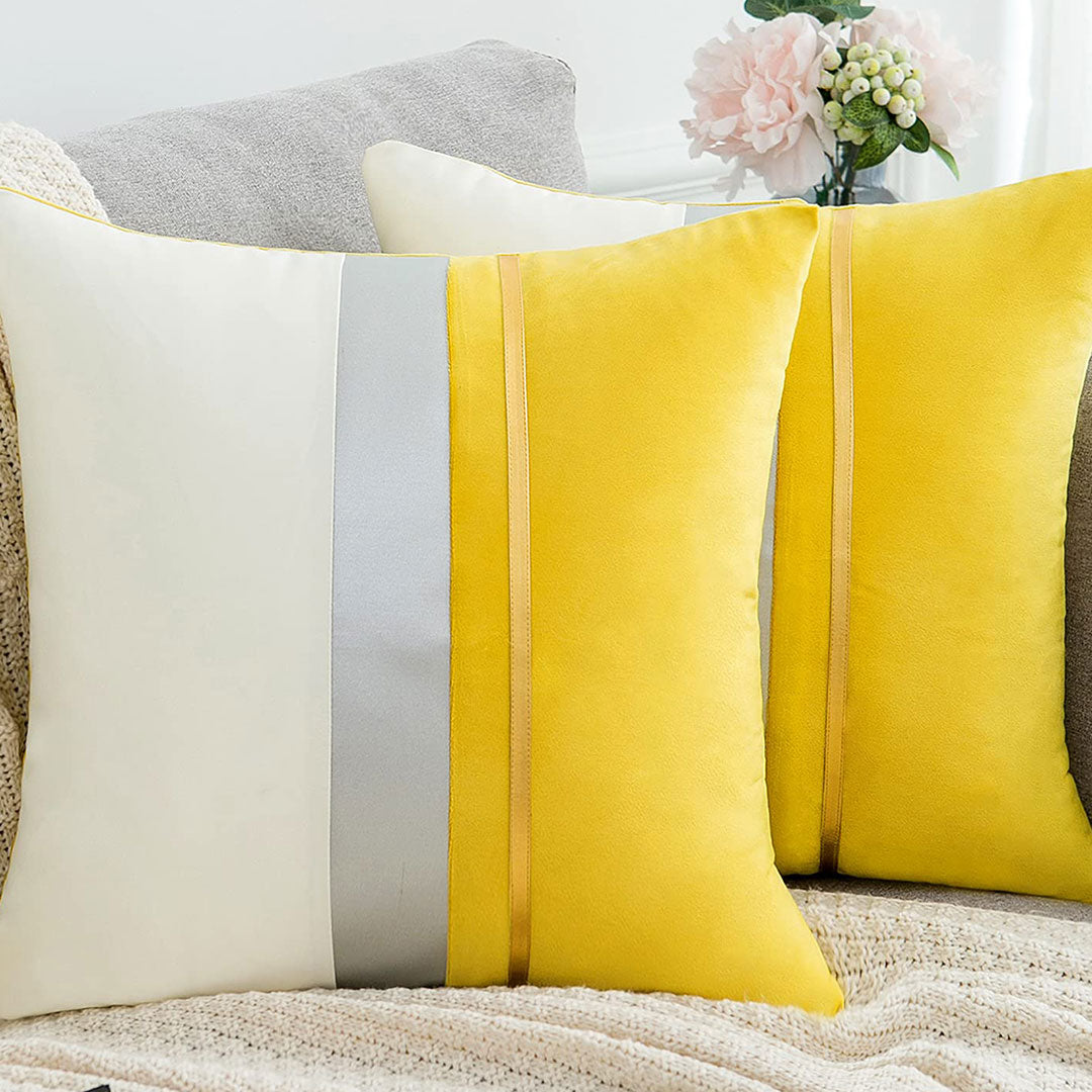 Mustard and White Urban Stripe velvet cushion covers set of 2 by Nylsa