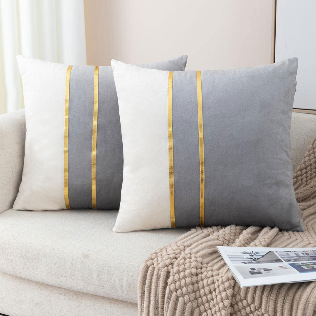 Grey and White Urban Stripe velvet cushion covers set of 2 by Nylsa