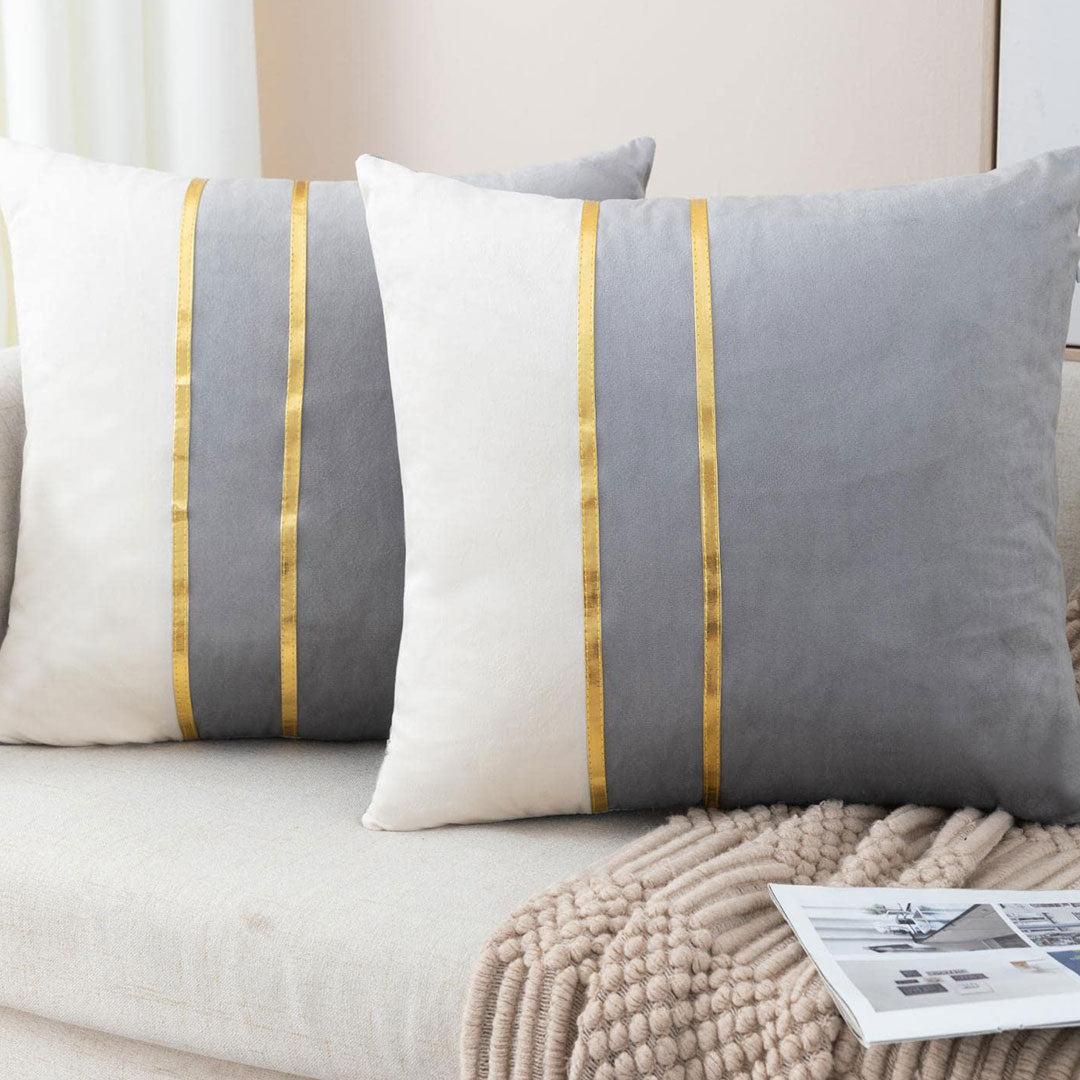 Grey and White Urban Stripe velvet cushion covers set of 2 by Nylsa