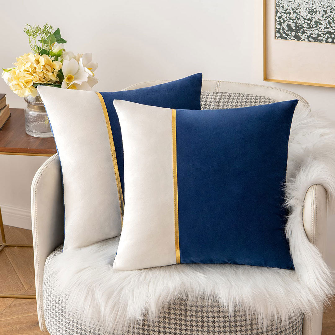 Navy and Ivory Urban Stripe velvet cushion covers set of 2 by Nylsa