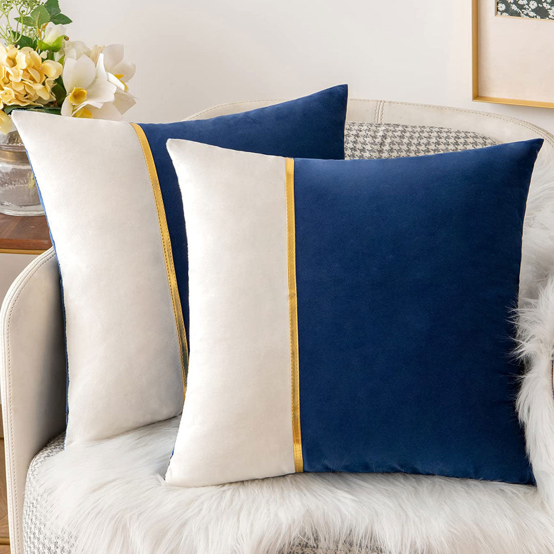 Navy and Ivory Urban Stripe velvet cushion covers set of 2 by Nylsa