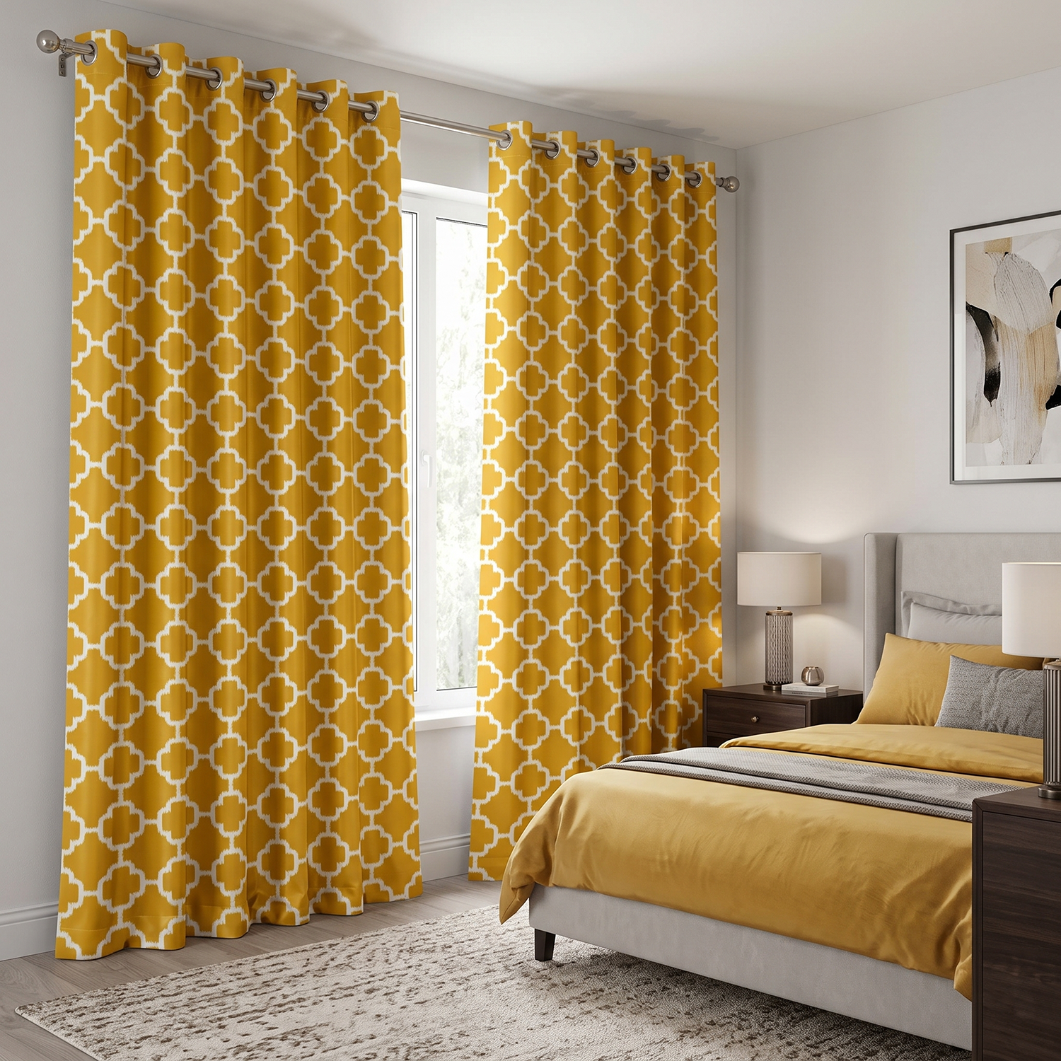 Trellis Digital Printed Eyelet Curtains – Pair
