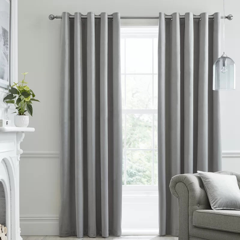Slate velvet eyelet curtains pair by Nylsa