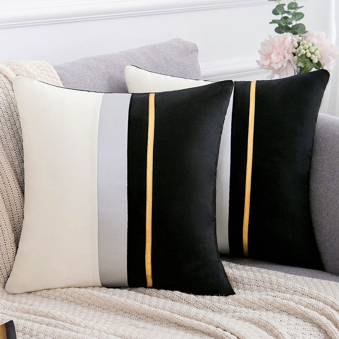 Black and Ivory Urban Stripe velvet cushion covers set of 2 by Nylsa