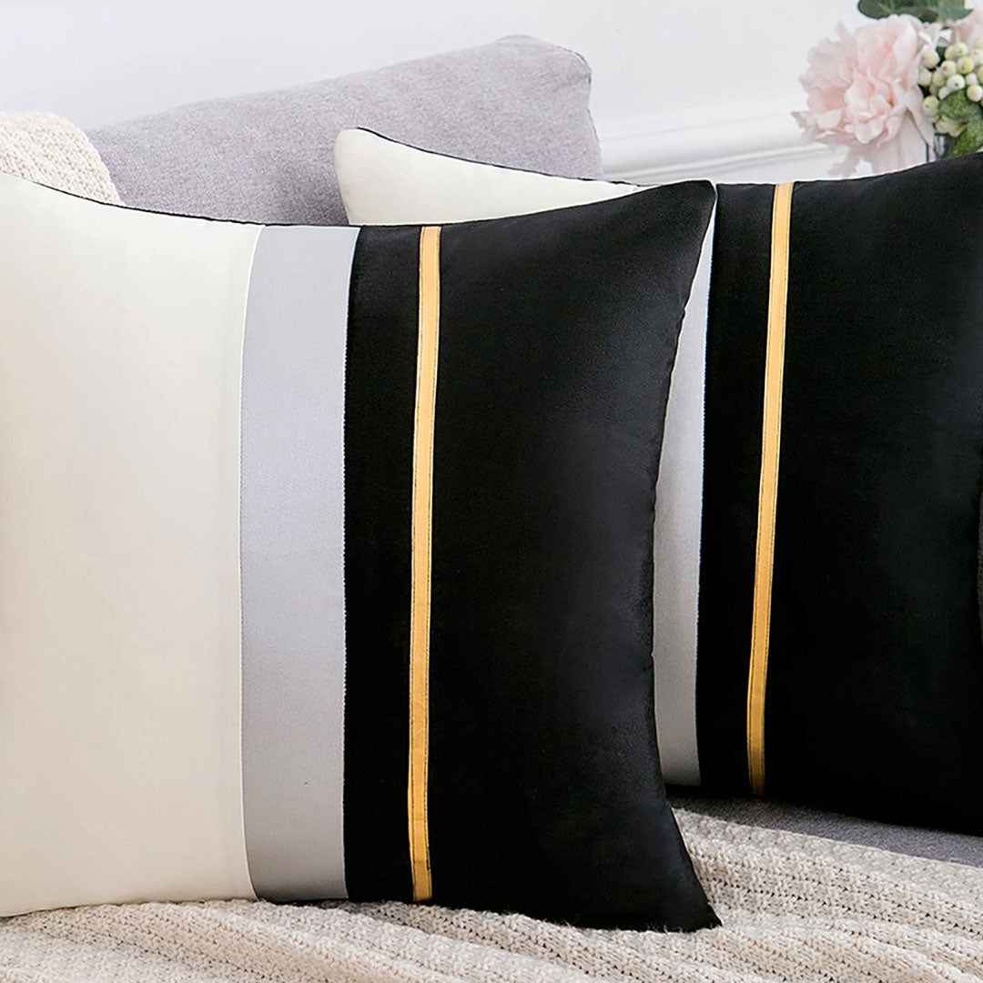 Black and Ivory Urban Stripe velvet cushion covers set of 2 by Nylsa