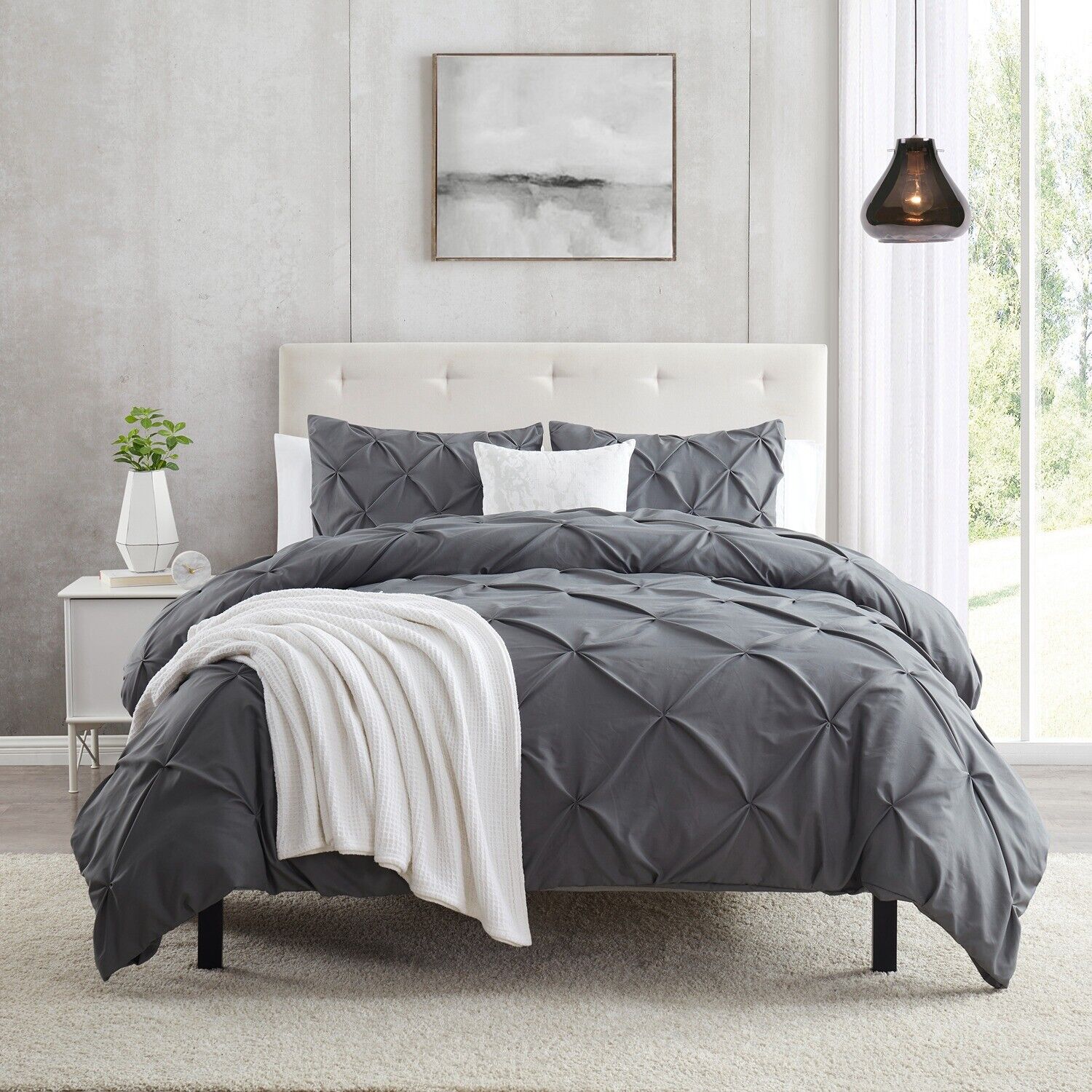 Charcoal Pleated 6Pcs Quilt Cover Set