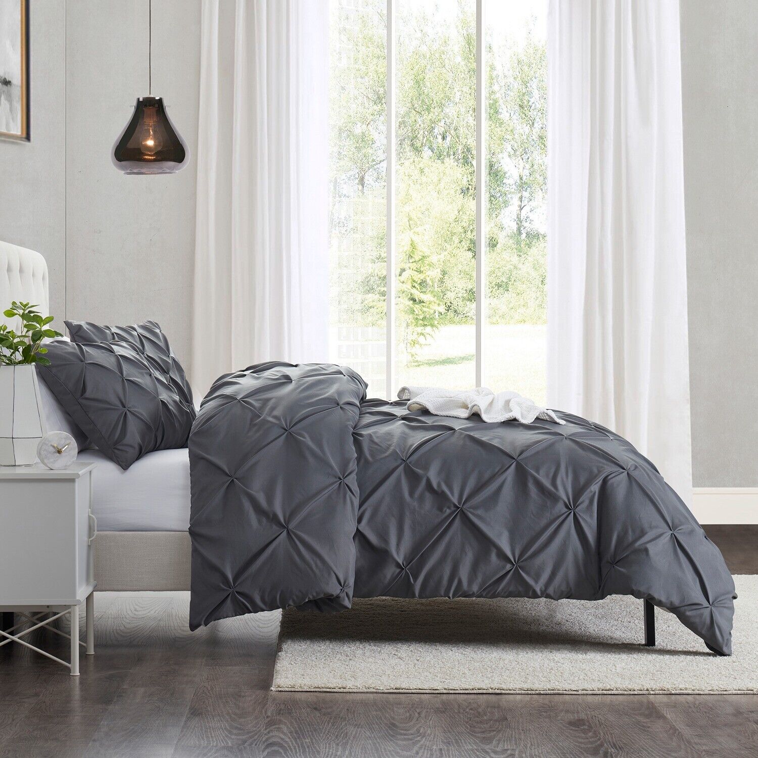 Charcoal Pleated 6Pcs Quilt Cover Set