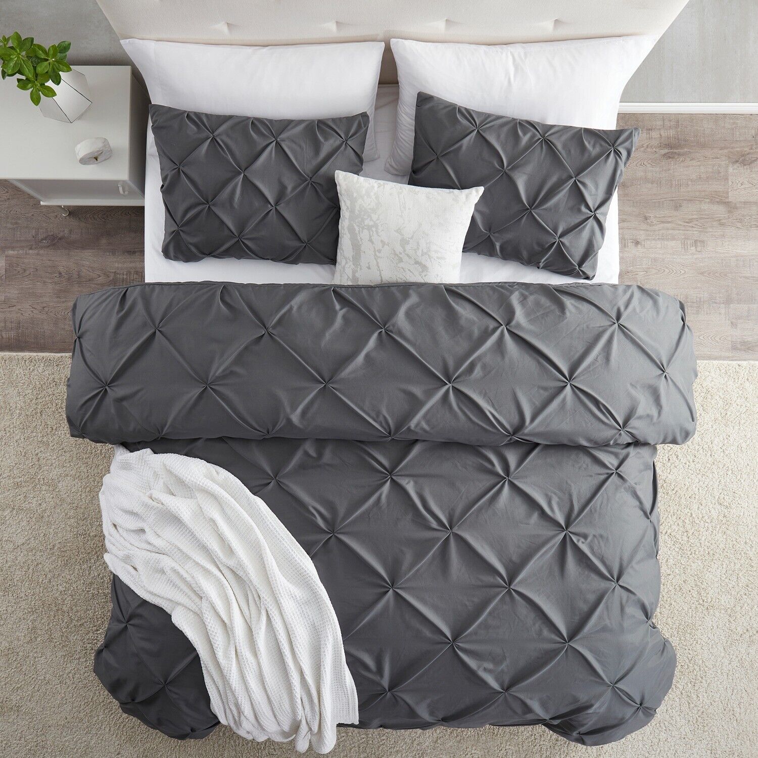 Charcoal Pleated 6Pcs Quilt Cover Set