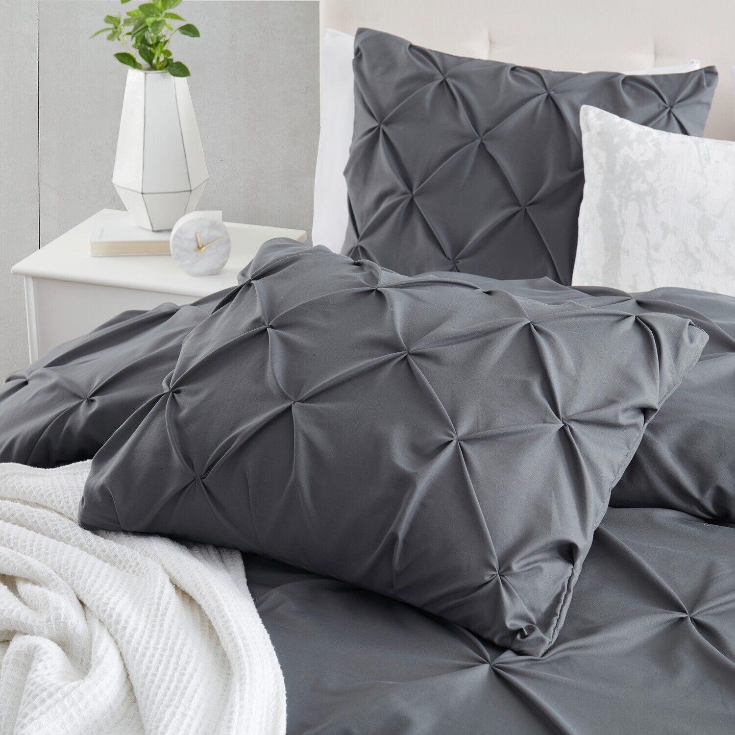 Charcoal Pleated 6Pcs Quilt Cover Set