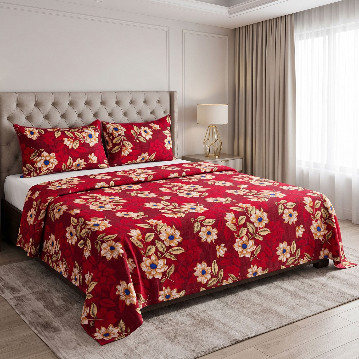 Crimson 3 Pcs King bed sheet set by Nylsa